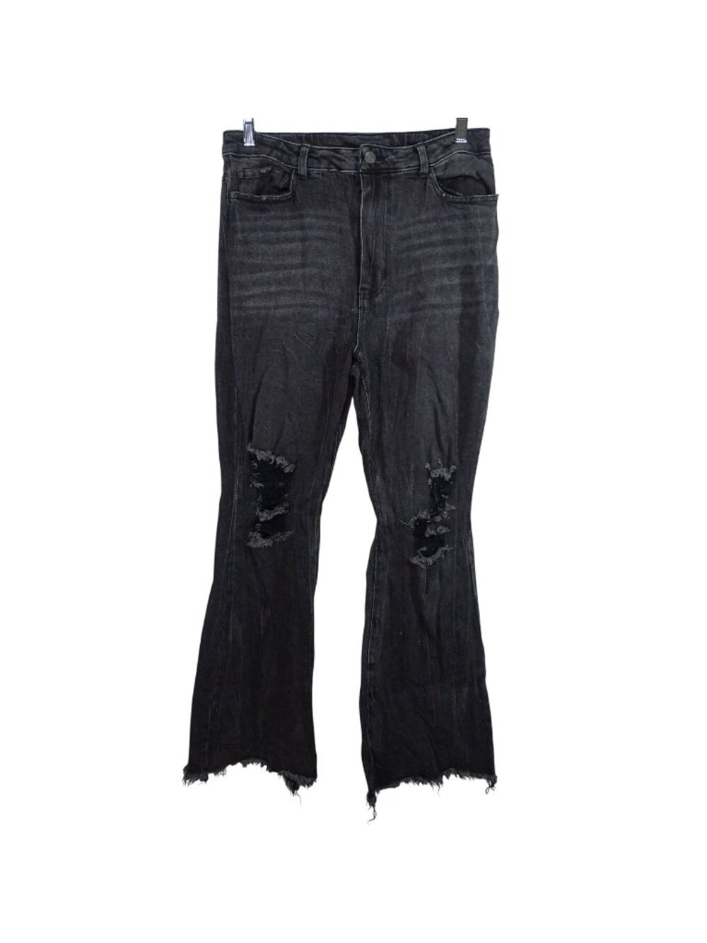 GB Black Ripped Wide Leg Flare Jeans Juniors Size 11 Denim Faded Raw Hem
